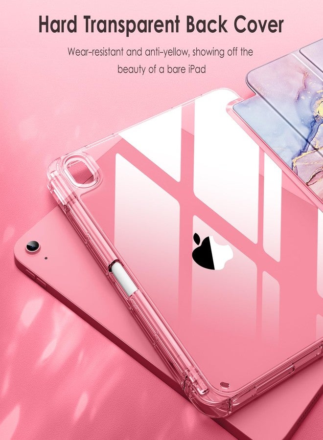 دتو جراب DTTO لجهاز iPad (A16) من الجيل الحادي عشر/العاشر (2025/2022)، ظهر صلب شفاف مع إطار TPU ناعم، حامل قلم ثلاثي الطي رفيع، خاصية التشغيل/الإيقاف التلقائي لجهاز iPad مقاس 11/10.9 بوصة، لون رخامي وردي - Image 4